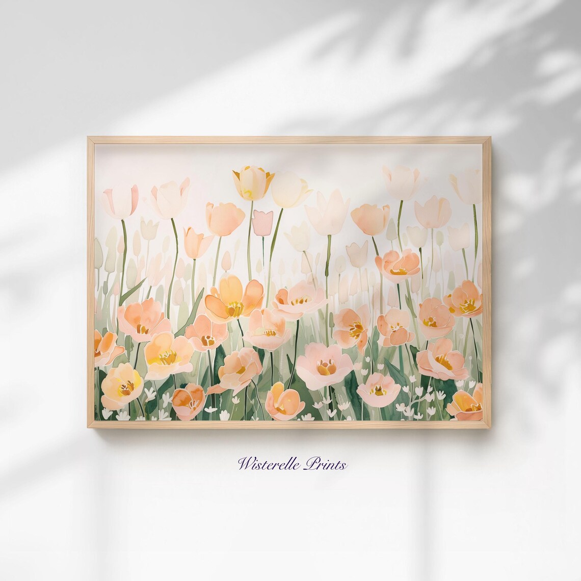 Peach Poppy Field Pastel Wildflower Meadow Horizontal Art Poster