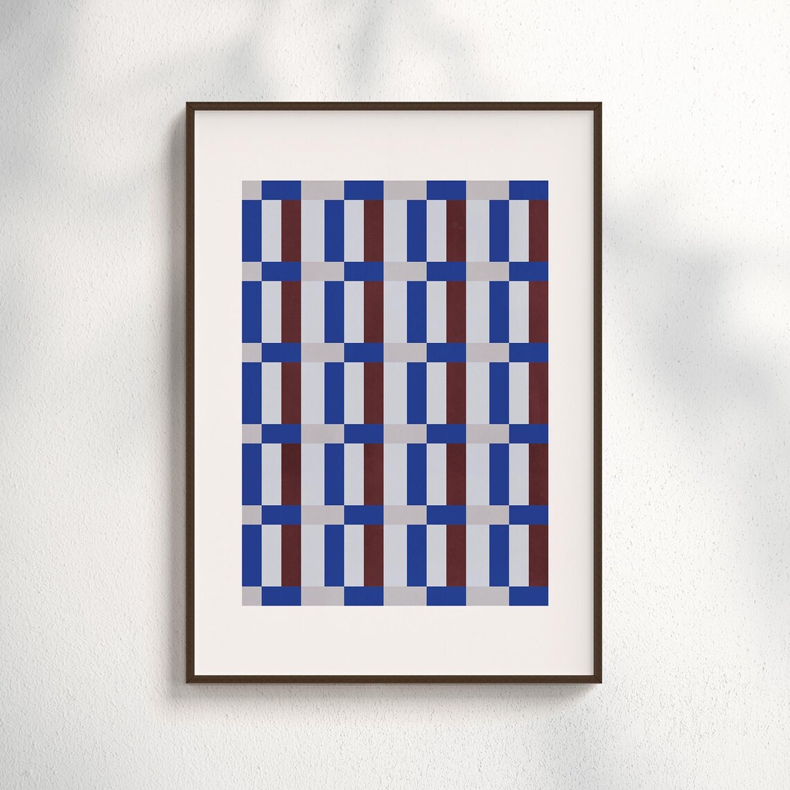 Geometric Checkered Art Print Modern Blue Red Grid Poster Minimalist Wall Contemporary Abstract Pattern Home Decor