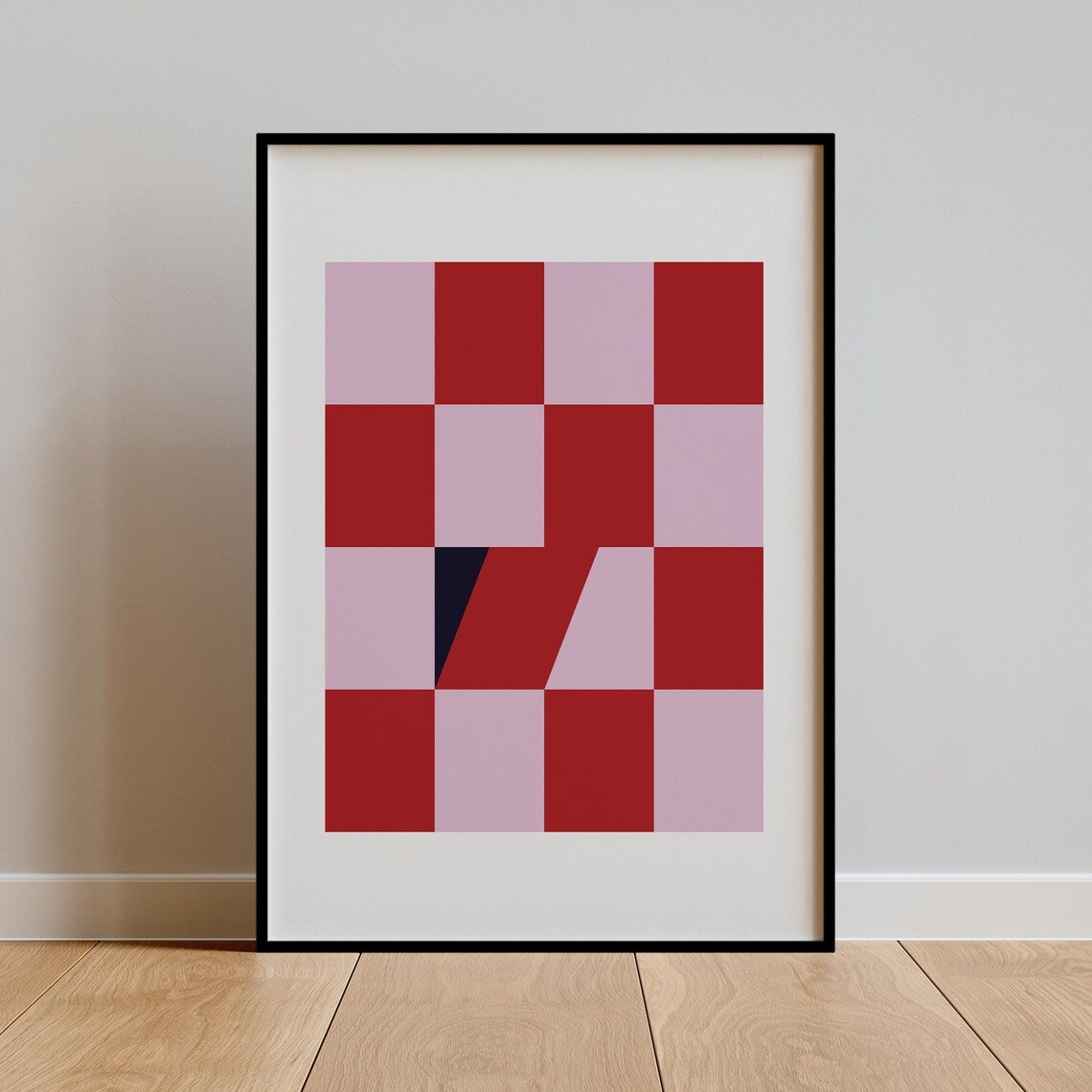 Red Checkered Abstract Art Modern Geometric Poster Minimal Pink Contemporary Decor Bold Graphic Illustration
