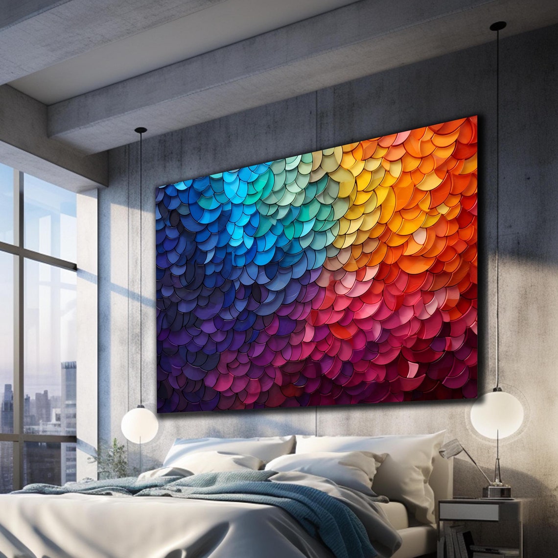 Rainbow Fish Scale Mosaic Abstract Gradient Colorful Modern Poster