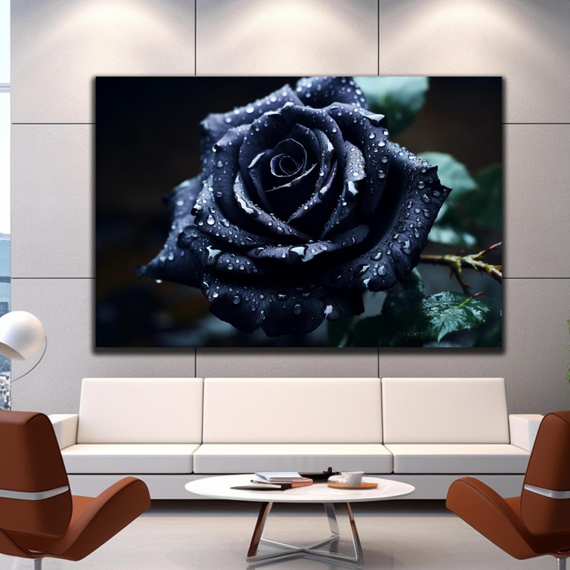 Black Rose Dew Drops Dark Romantic Gothic Flower Photography Poster