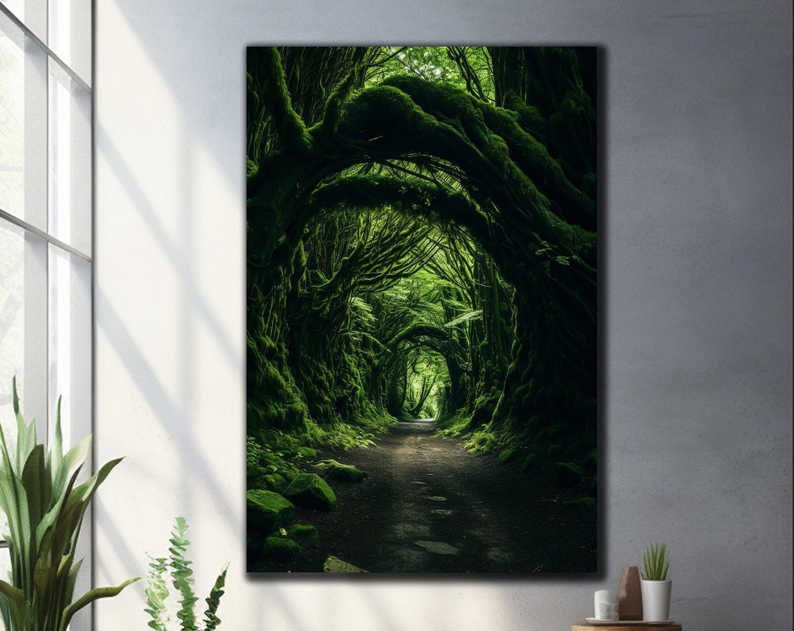 Moss Covered Ancient Tree Arch Forest Pathway Nature Wall Art Poster