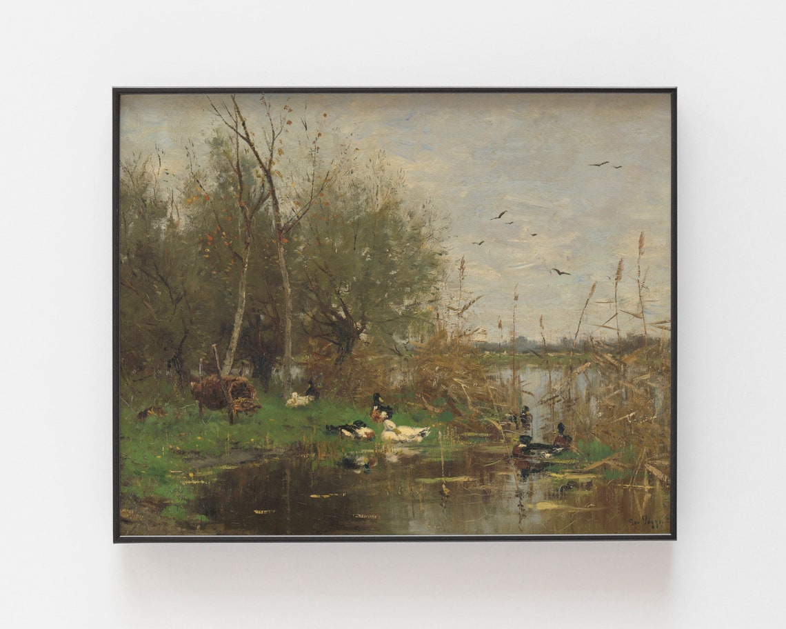 Duck Painting Vintage Oil Painting Duck Art Vintage Art Farmhouse Print Antique Painting Farm Painting Art