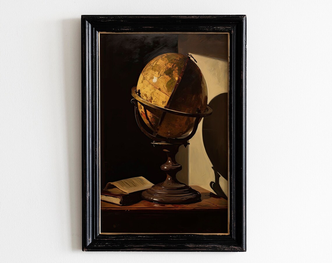 Antique Globe Oil Painting Dark Academia Scholar Decor Poster