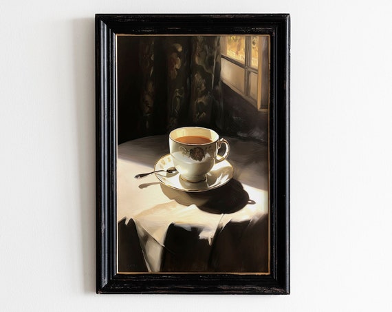 Cup Of Tea Light Academia Print Victorian Cottagecore Decor Vintage Wall Art Academia Aesthetic Wall Art