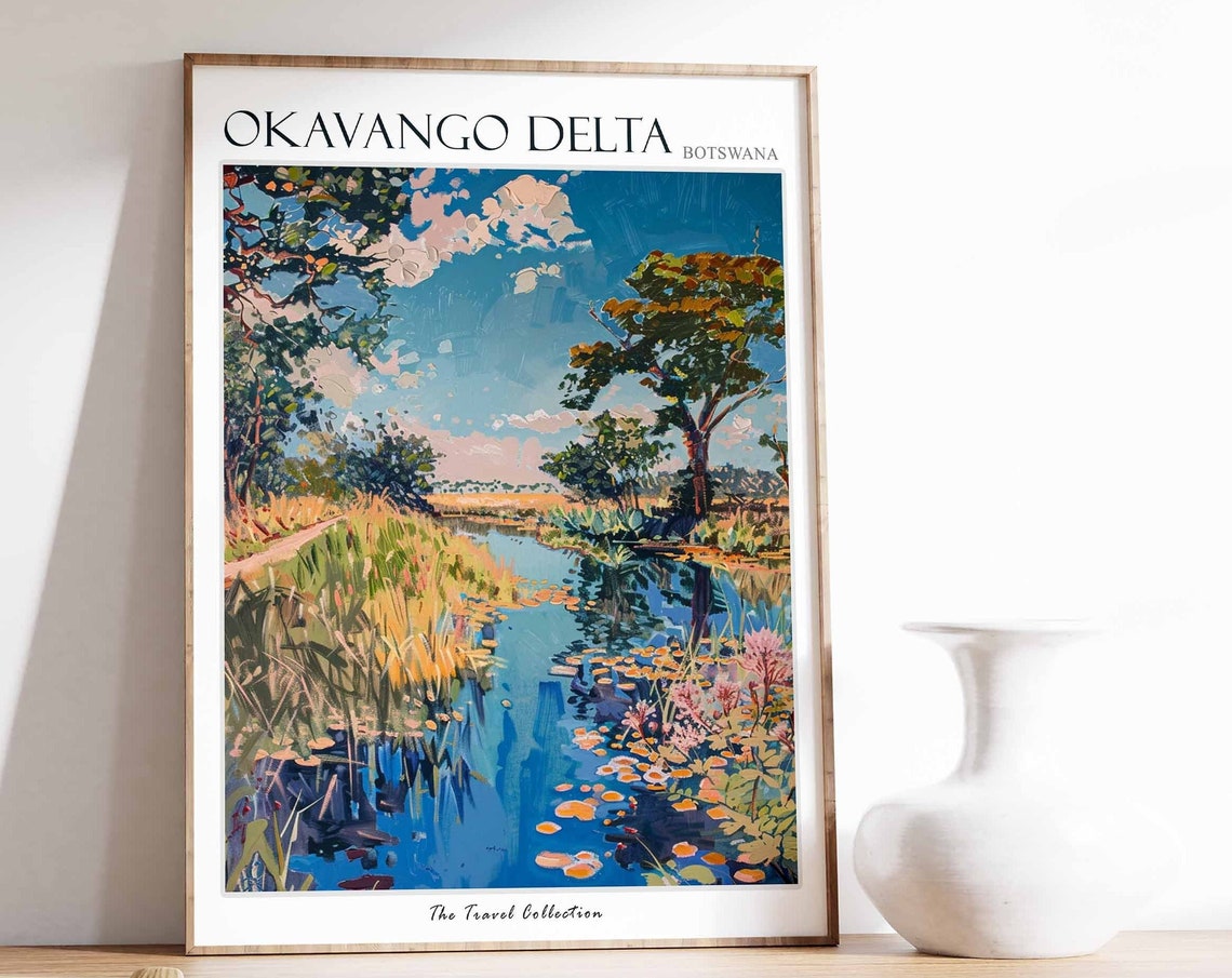 Okavango Delta Botswana River Water Lilies Wetland Scene Poster