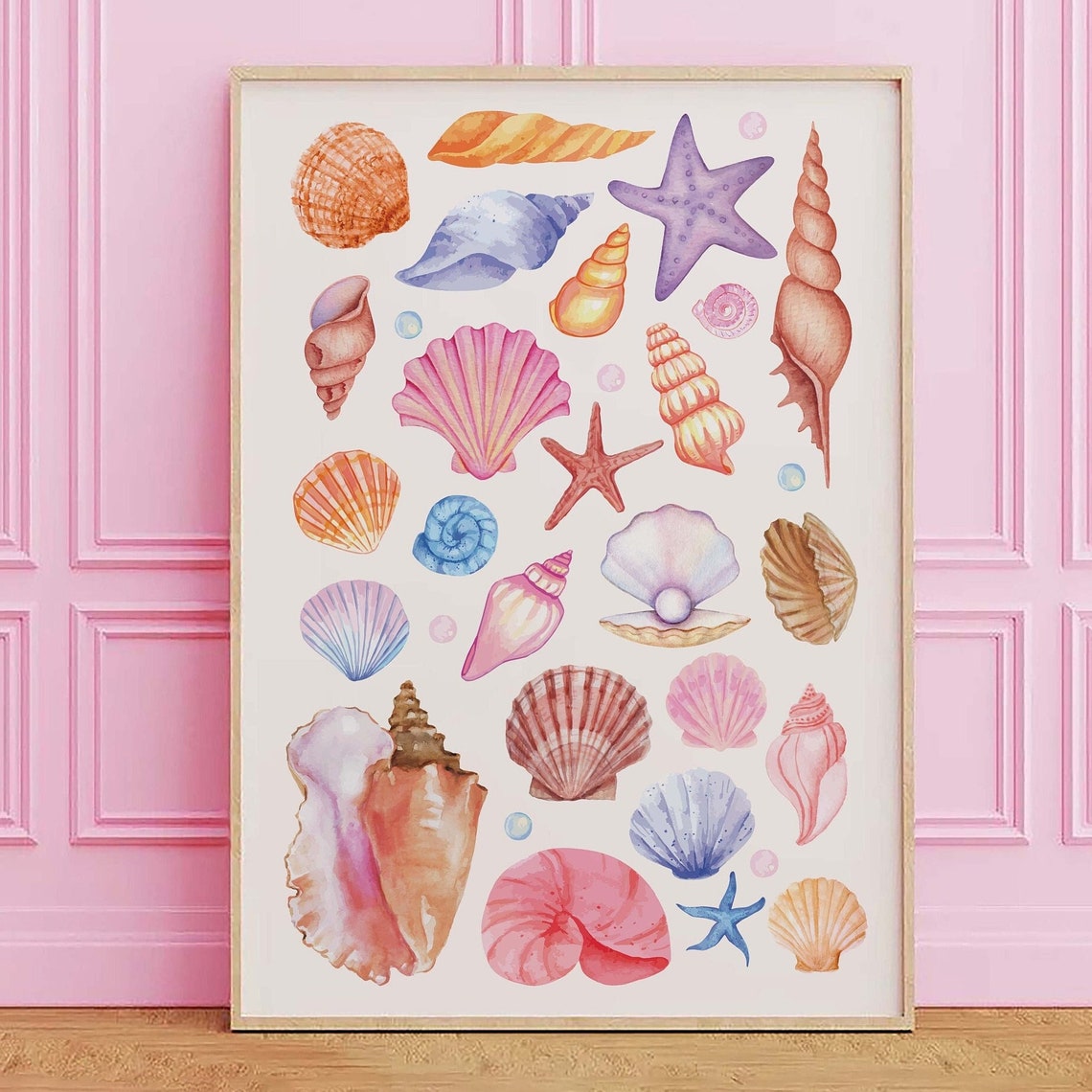 Watercolor Seashell Starfish Collage Art Poster for Beach Decor - Image 4