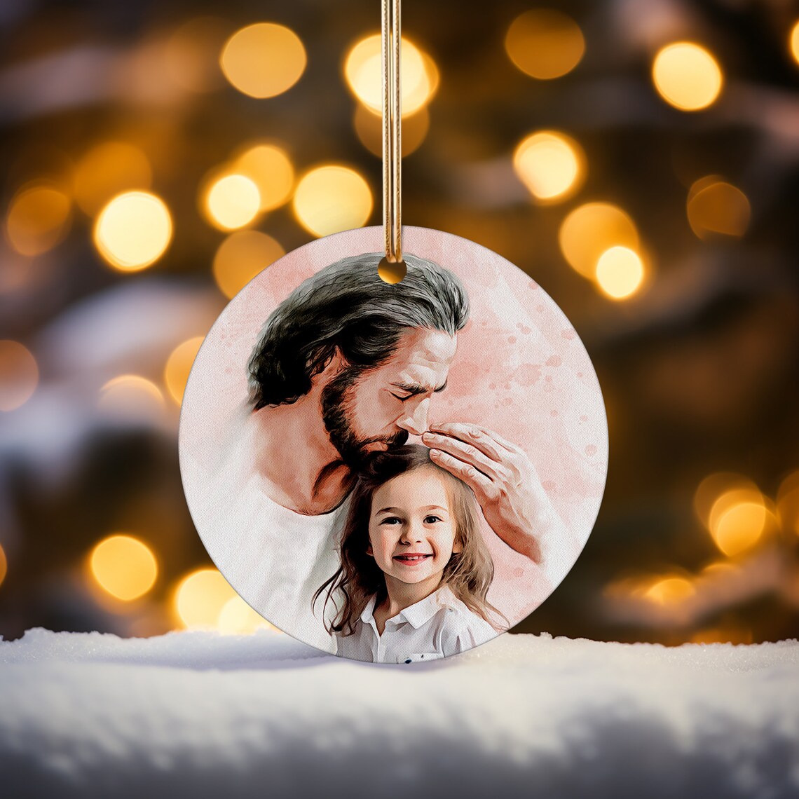 Personalized Child and Jesus Watercolor Christmas Ornament Portrait Poster - Image 5