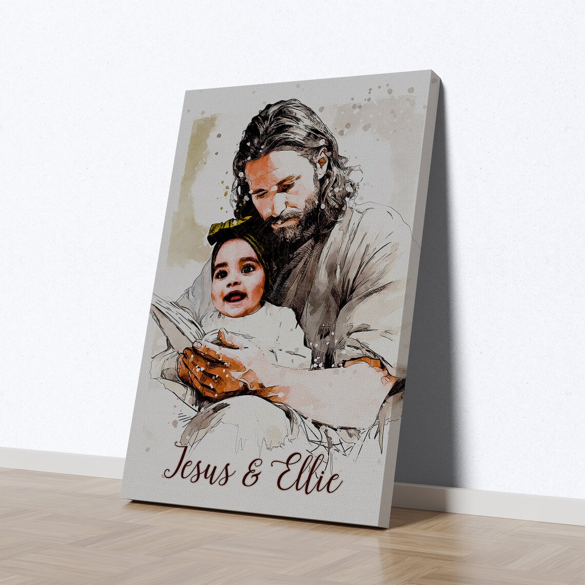 Jesus Holding Little Girl Watercolor Custom Photo Portrait Poster - Image 3