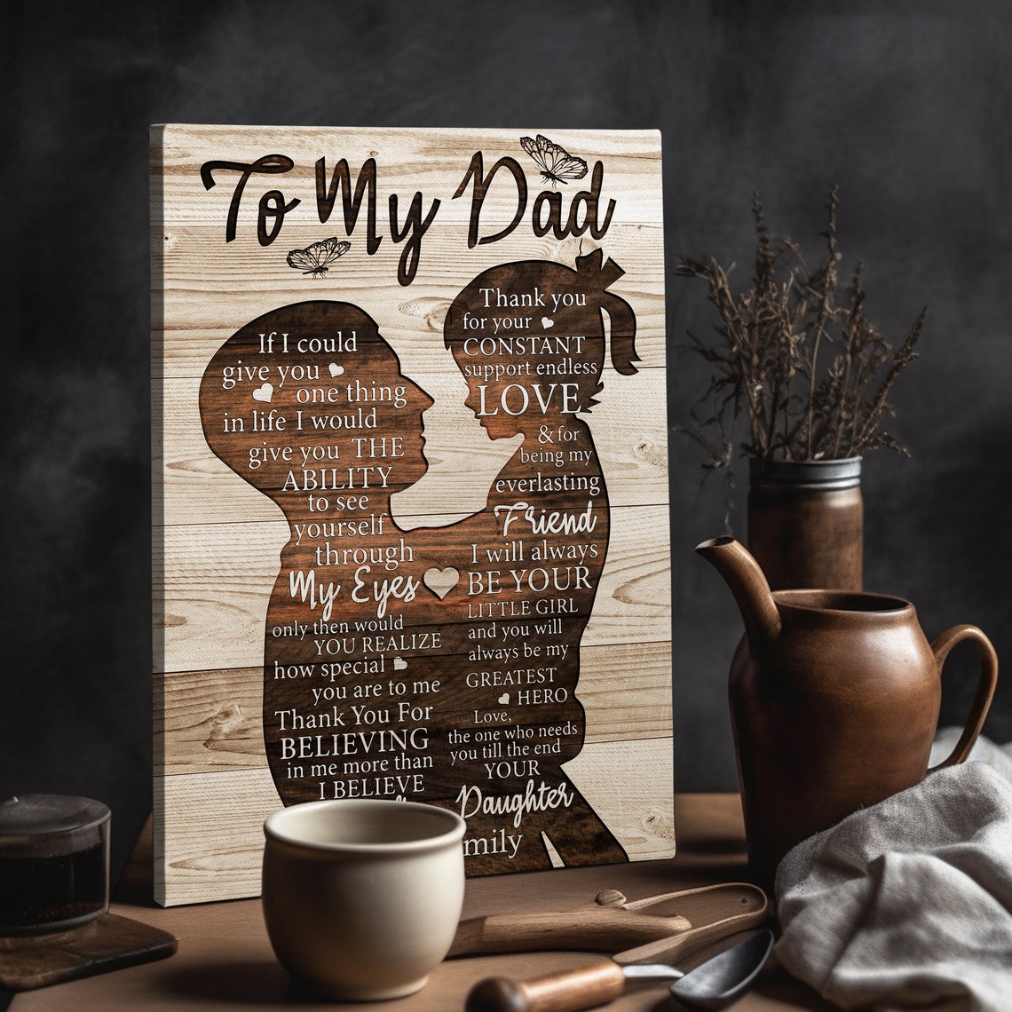 To My Dad From Daughter Father and Child Silhouette Custom Name Poster - Image 4