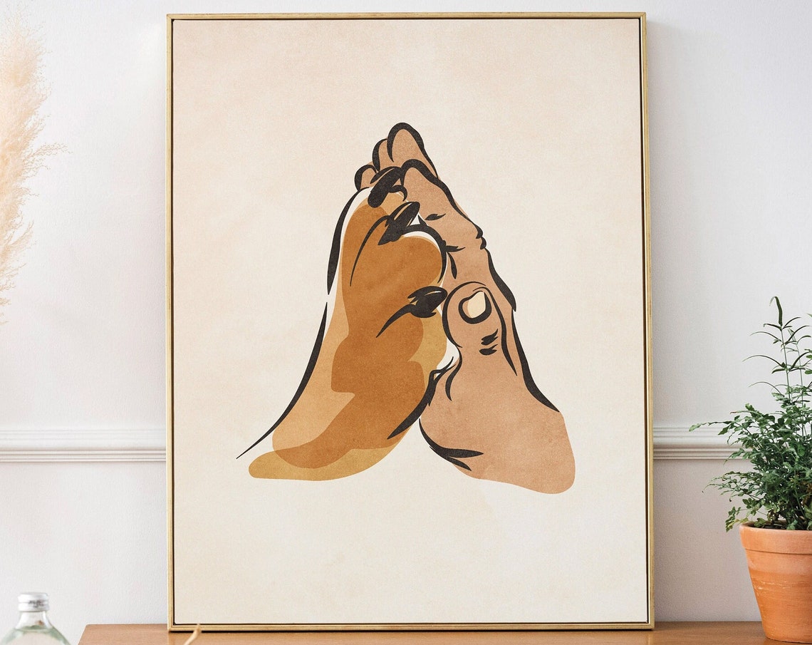 Dog Paw in Human Hand Minimalist Line Artwork Pet Lover Poster