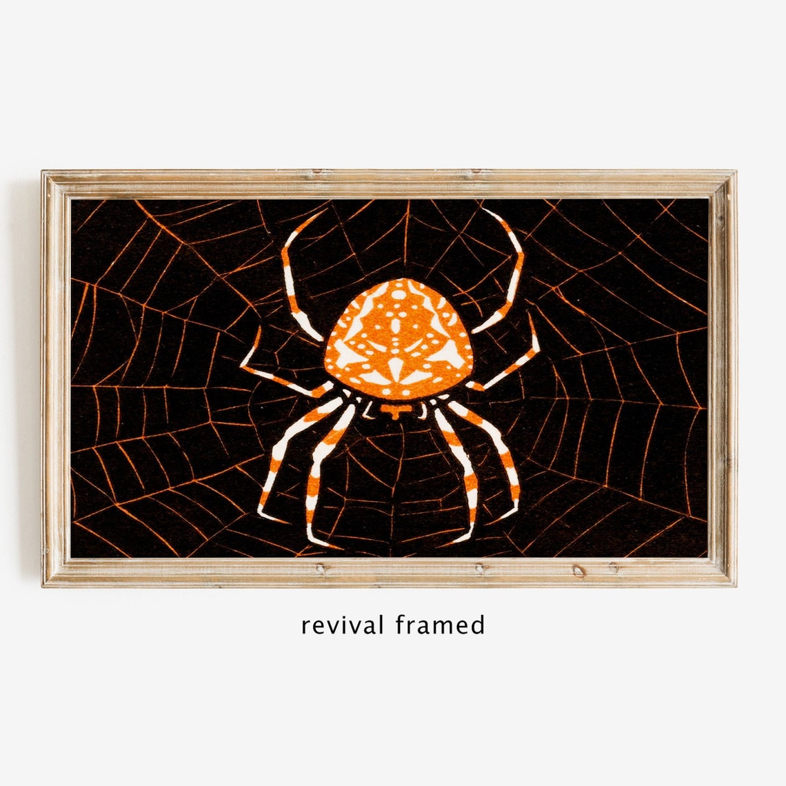 Bold Orange Spider in a Web Vintage Halloween Illustration Poster