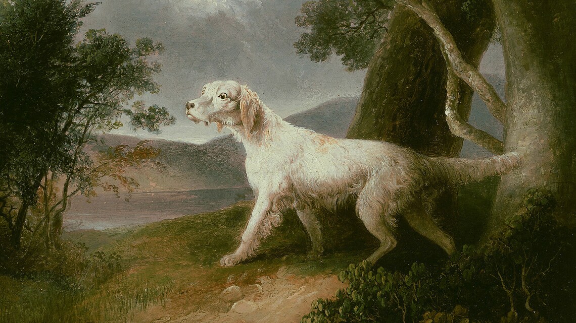 White Setter Dog Vintage Hunting Landscape Oil Painting Poster - Image 2