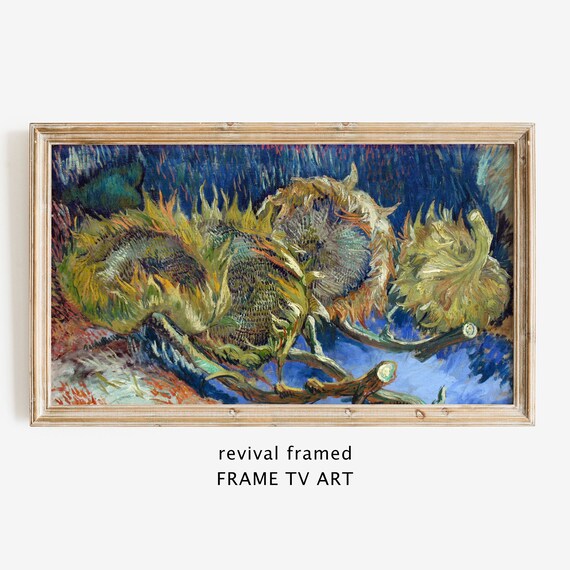 Van Gogh Sunflowers on Blue Background Impressionist Art Poster