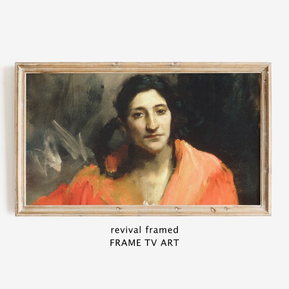 Woman in Red Shawl Moody Vintage Portrait Dark Oil Painting Art Poster
