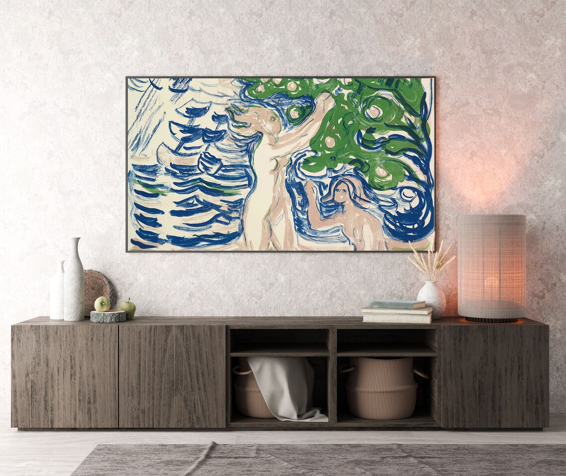 Edvard Munch Bathers by the Water Expressive Blue Figure Painting Poster - Image 3