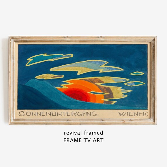 Sonnenuntergang Wiener Folk Art Sunset Painting with German Hand Lettering Poster