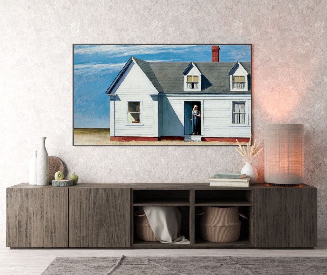 Frame Tv Art Edward Hopper Portrait Of Woman Tv Art Neutral Vintage Oil Painting White House Frame Tv Art Large Art - Image 2