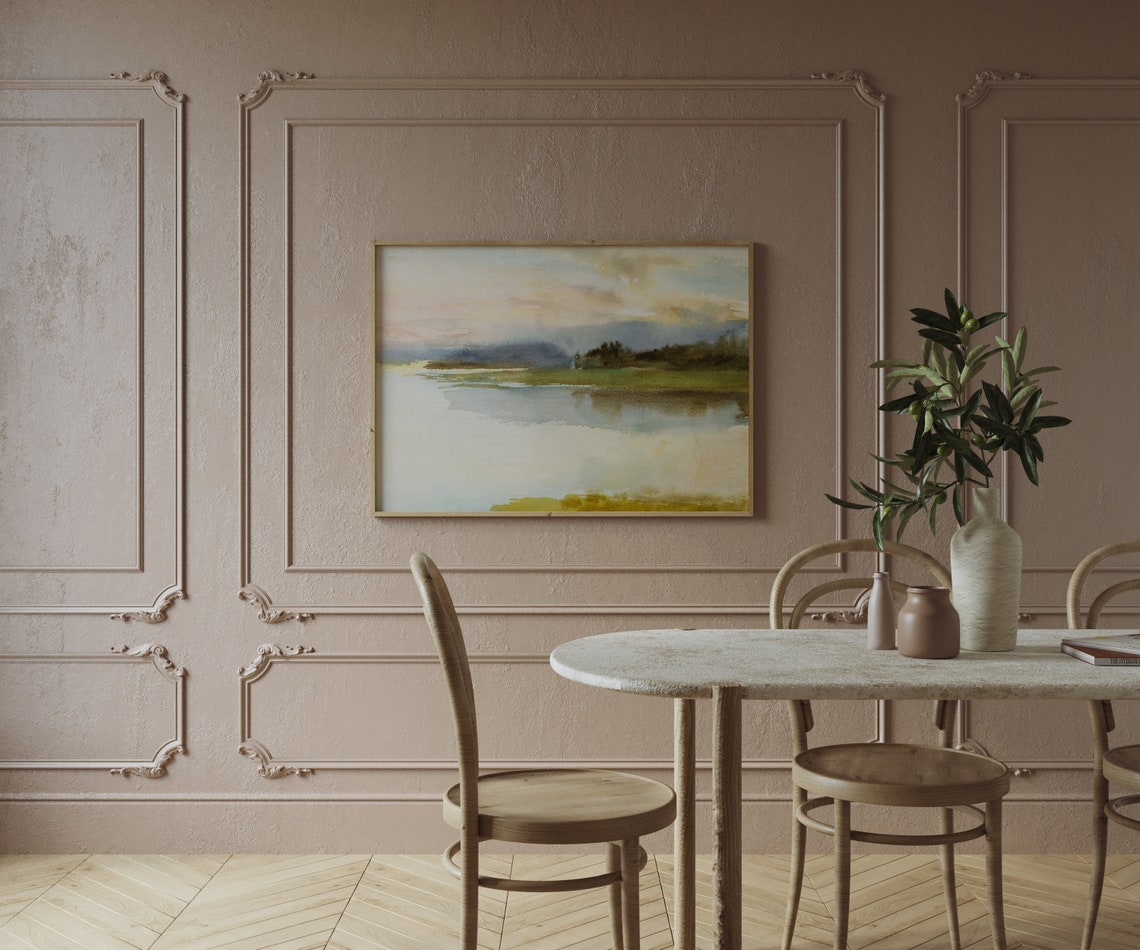 Serene Coastal Watercolor Painting of a Sunset over a Quiet Bay Poster - Image 2