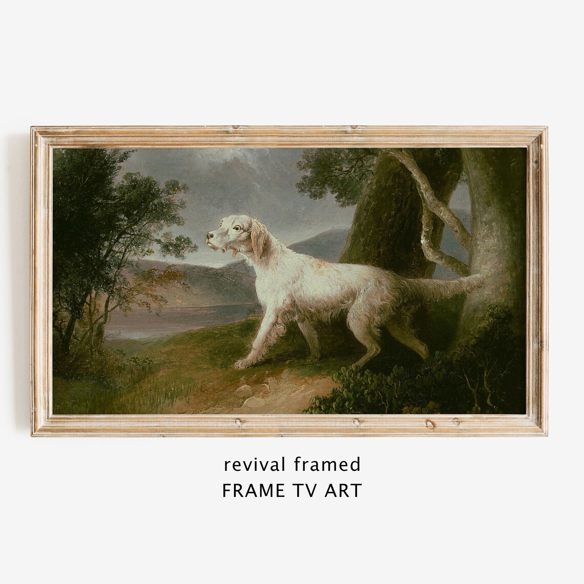 White Setter Dog Vintage Hunting Landscape Oil Painting Poster