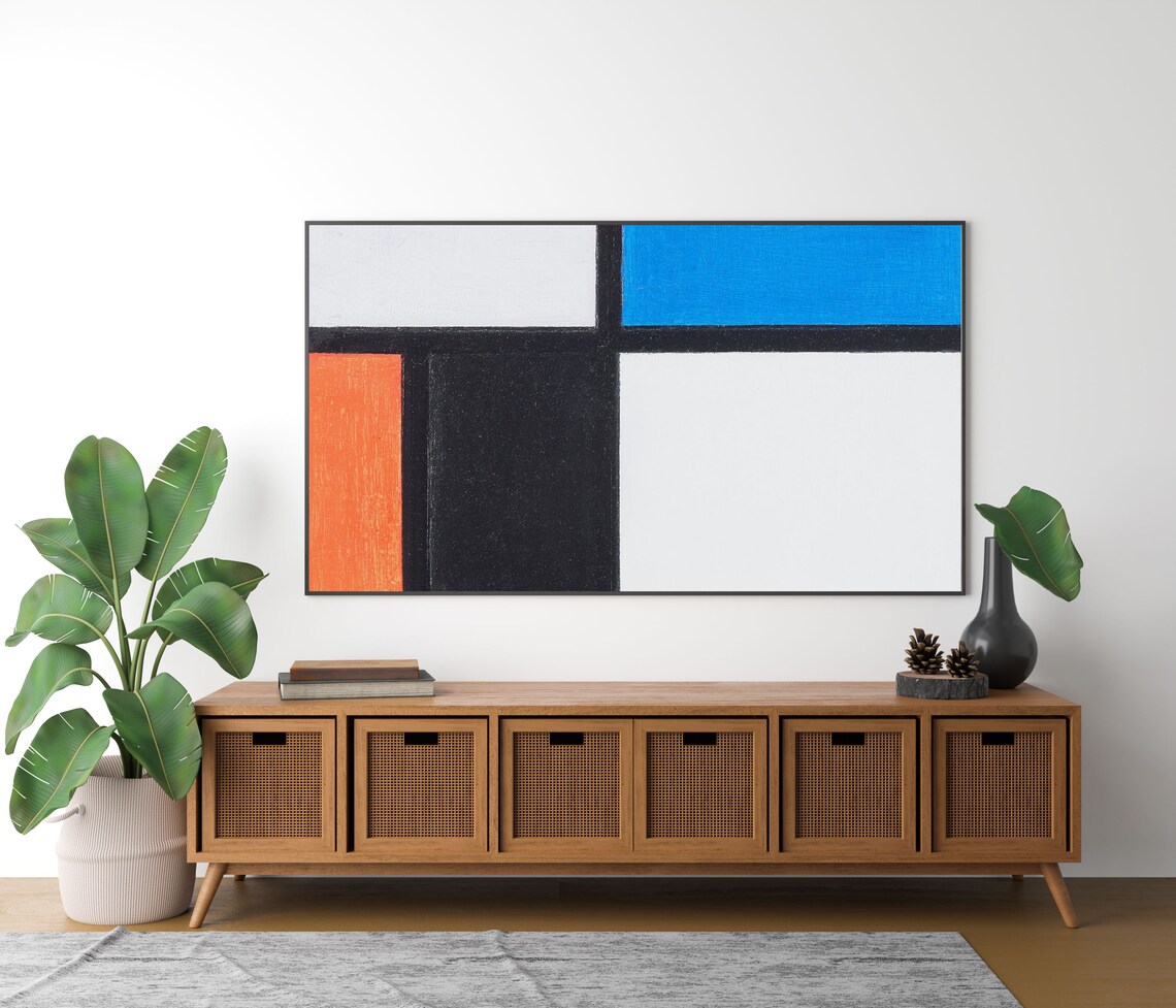 Abstract Geometric Frame Tv Art Piet Mondrian Vintage Painting Mid Centurymodern Decor Instant Midmod Large Art - Image 4