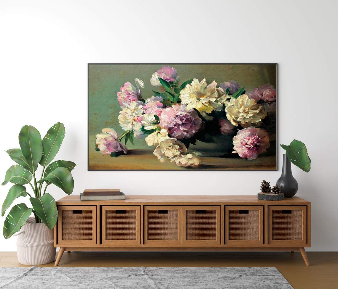 Pink and White Peonies Vintage Still Life Oil Painting Floral Poster - Image 4