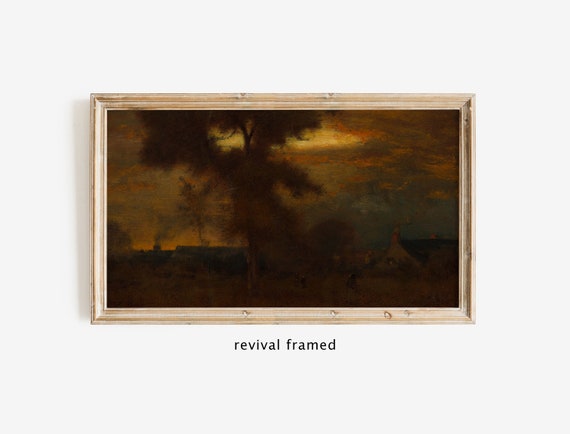Rustic Moody Fall Landscape Frame Tv Art Minimalist Home Decor Vintage Autumn Trees Sunset Living Room Artwork