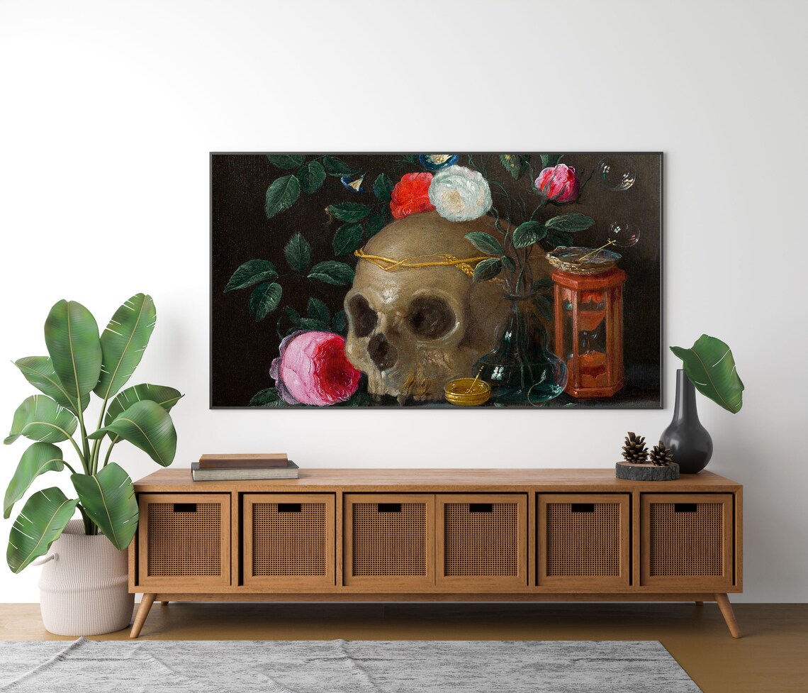 Vanitas Skull with Roses Baroque Dark Still Life Gothic Memento Mori Poster - Image 4