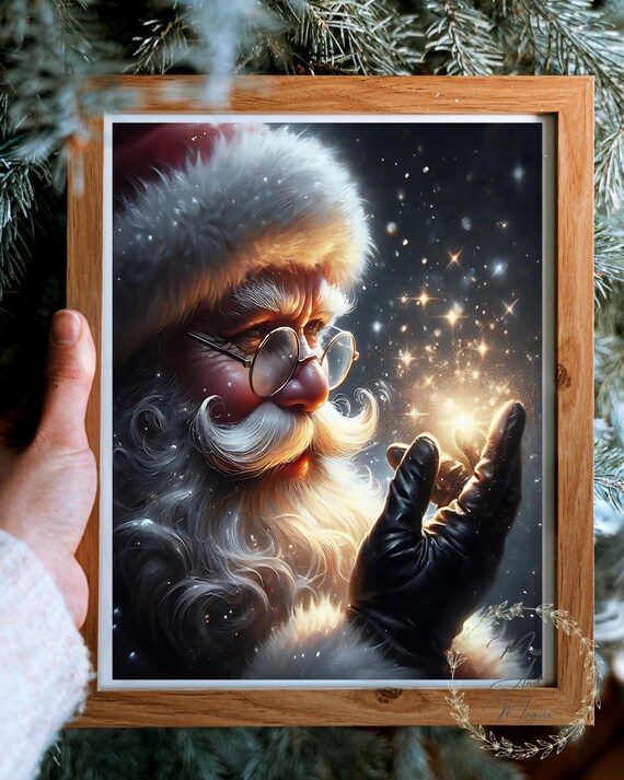 Santa Claus Profile in Starlight Magical Christmas Art Poster