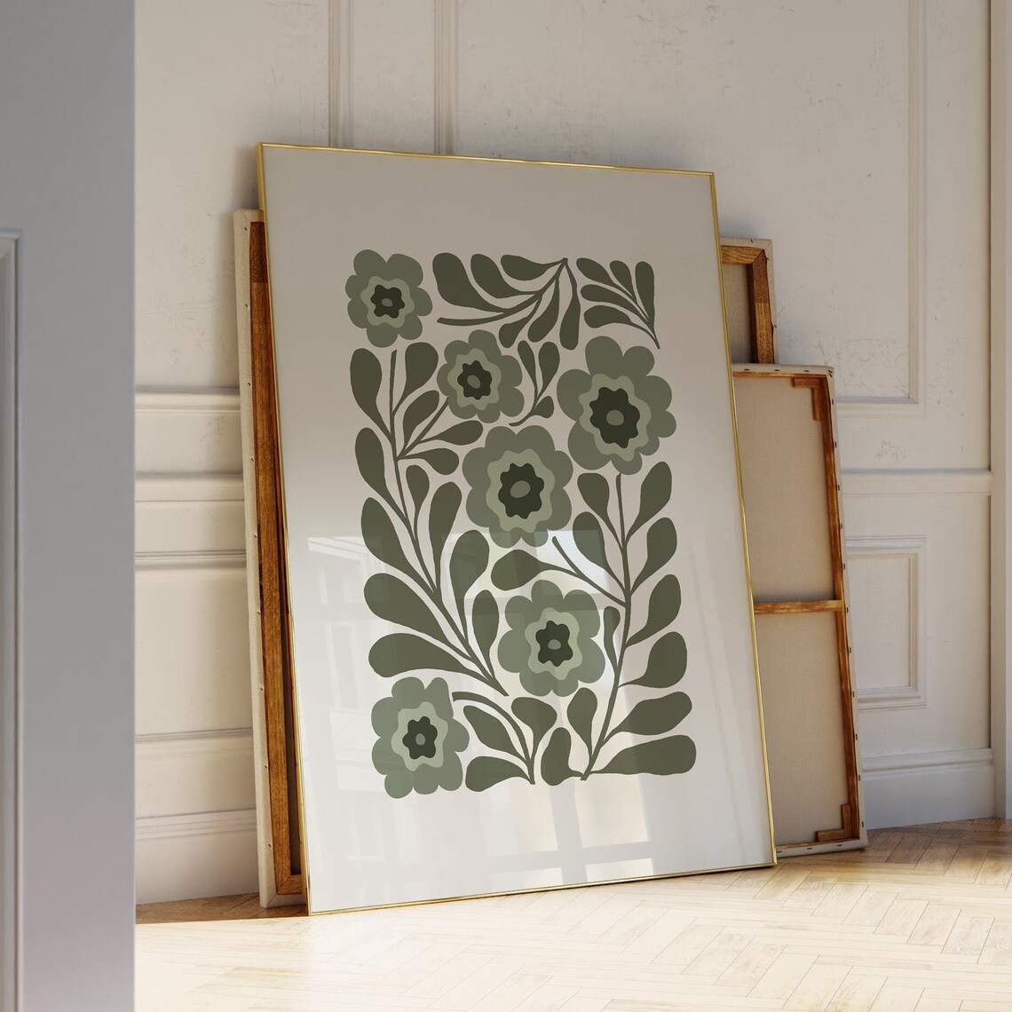 Sage Green Retro Flower Abstract Botanical Boho Mid Century Wall Poster - Image 6