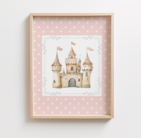 Enchanted Princess Castle Pink Polka Dot Girl Room Nursery Poster