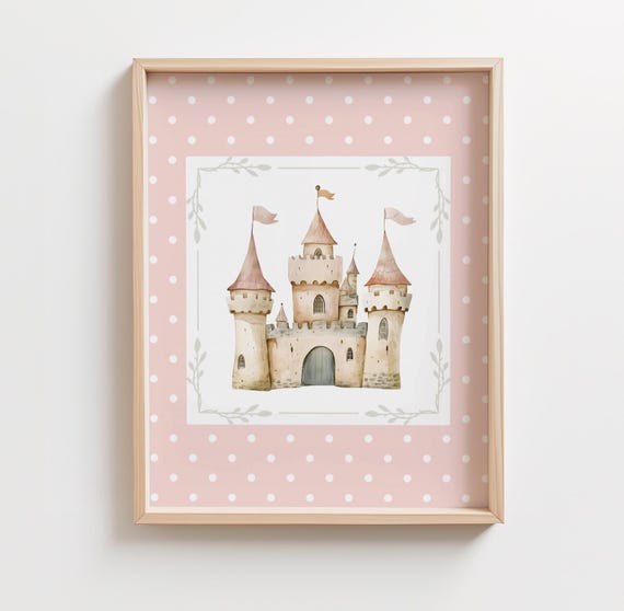 Princess Castle Girl Room Wall Art Pink Enchanted Castle Print Fairy Tale Nursery Art Magical Castle Playroom