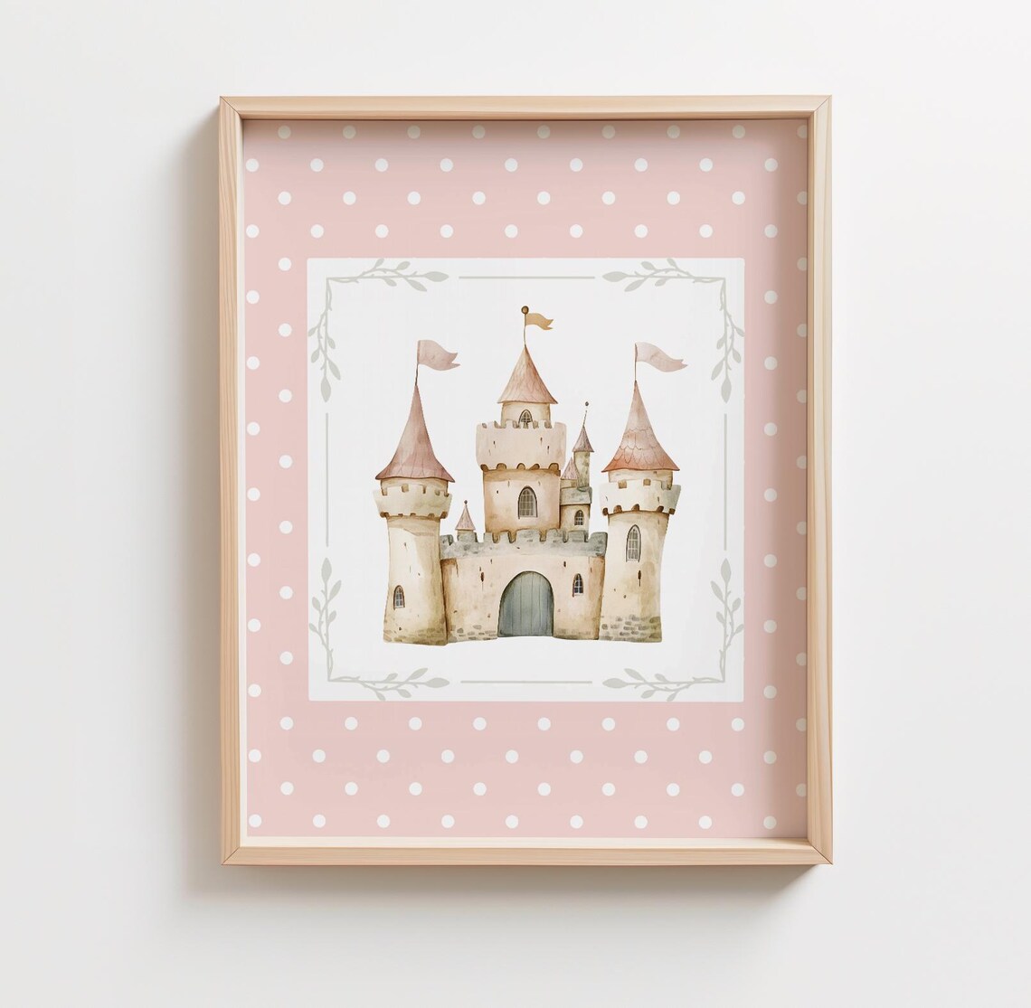 Enchanted Princess Castle Pink Polka Dot Girl Room Nursery Poster