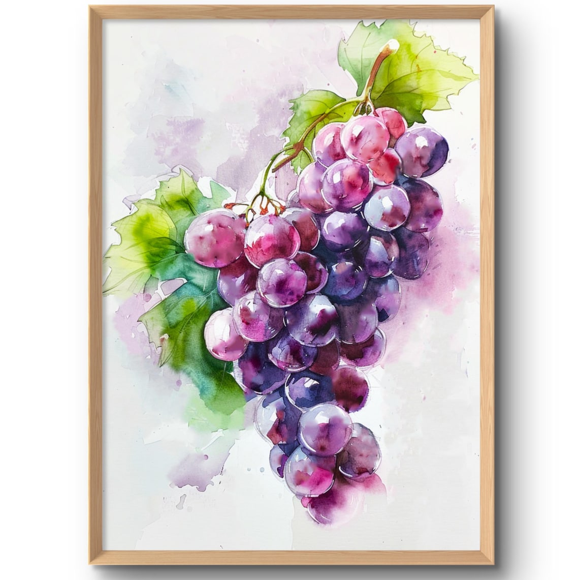 Watercolor Purple Grape Cluster Art Print Single Hanging Bunch on the Vine