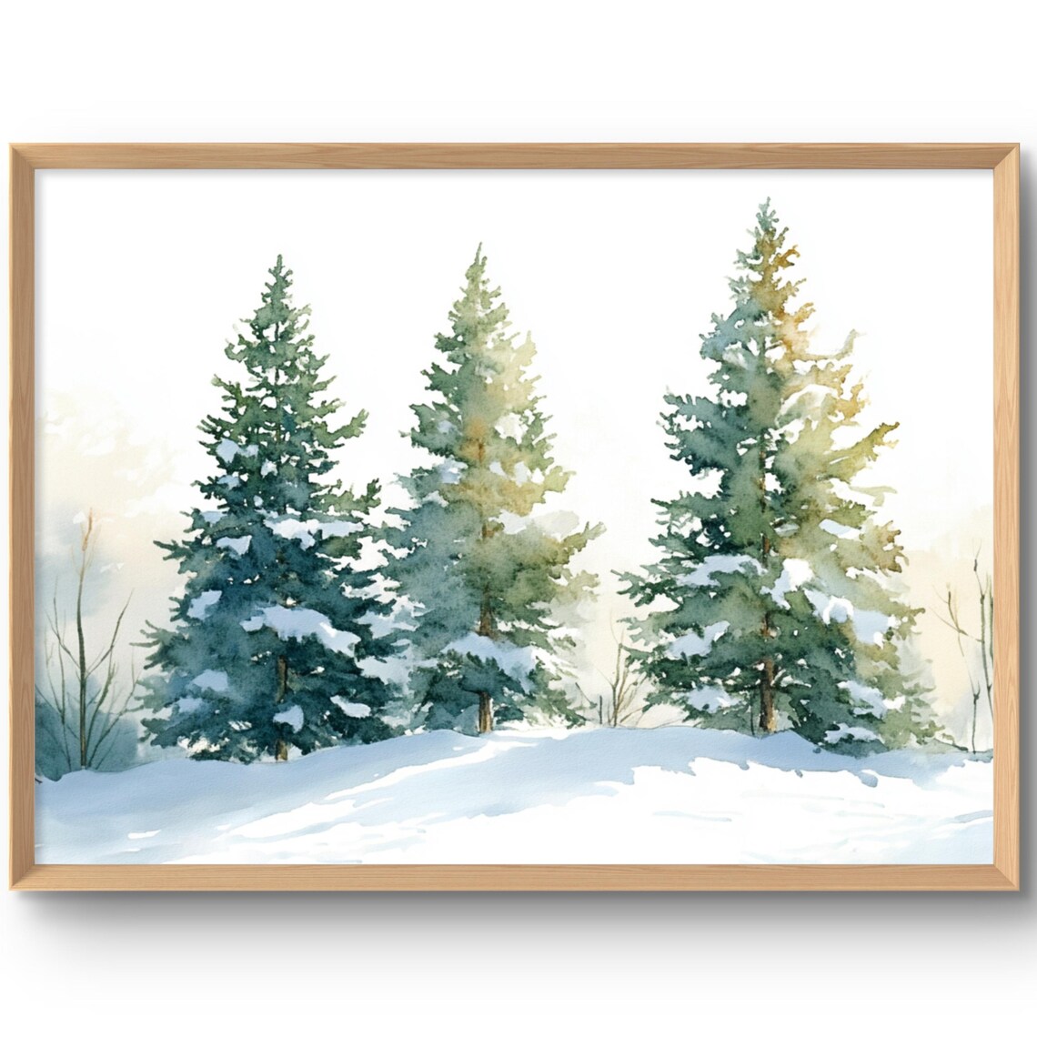 Pine Trees Watercolor Style Snowy Forest Art Print