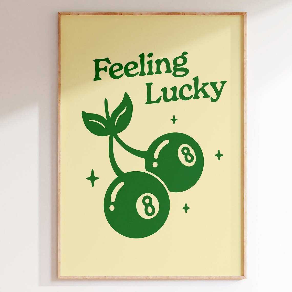 Feeling Lucky 8 Ball Cherry Print, Retro 70s Poster