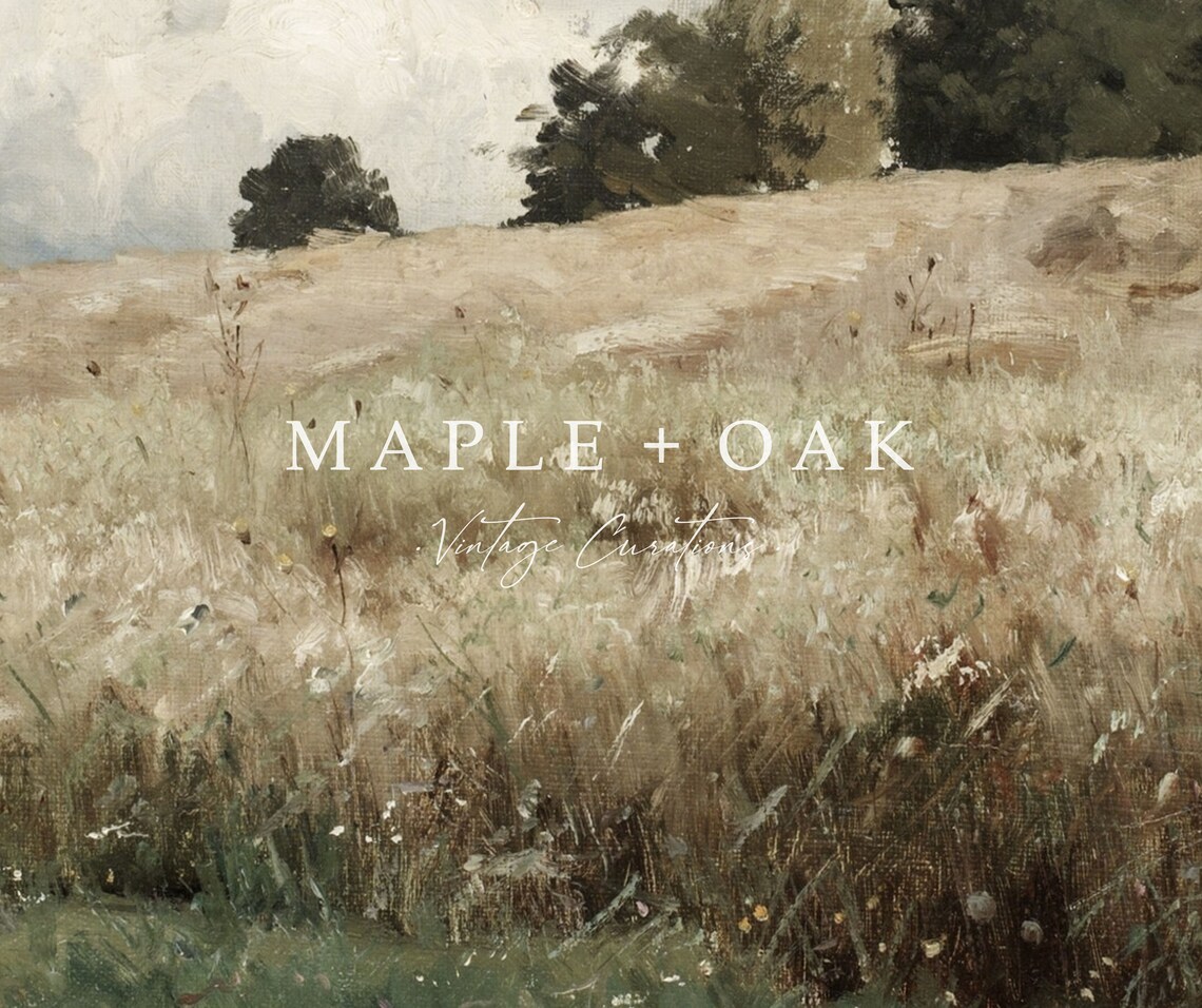 Grass Landscape Vintage Field Painting, Nature Art - Image 3
