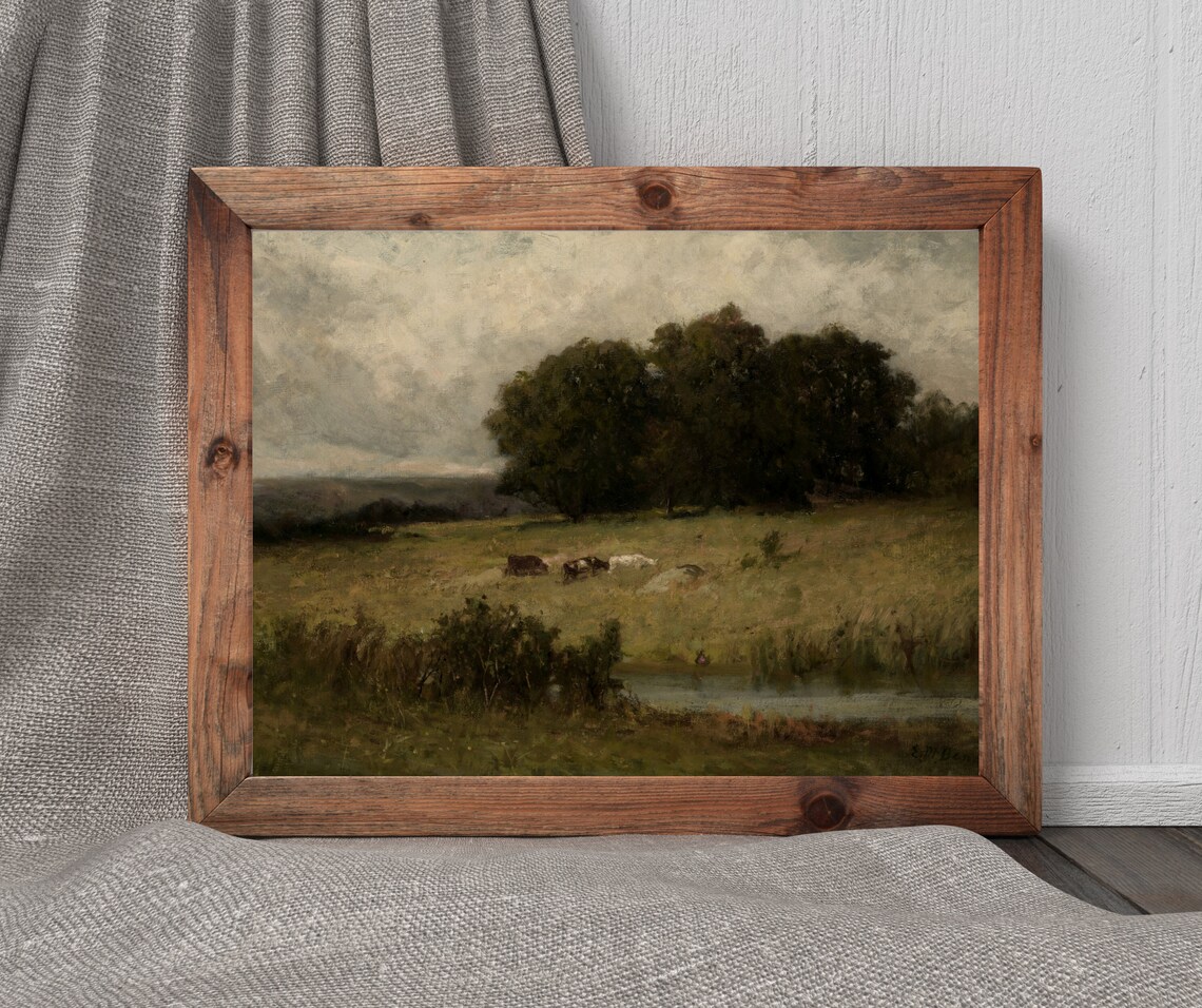 Grazing Cows Near Stream, Vintage Farmhouse Art Print - Image 3