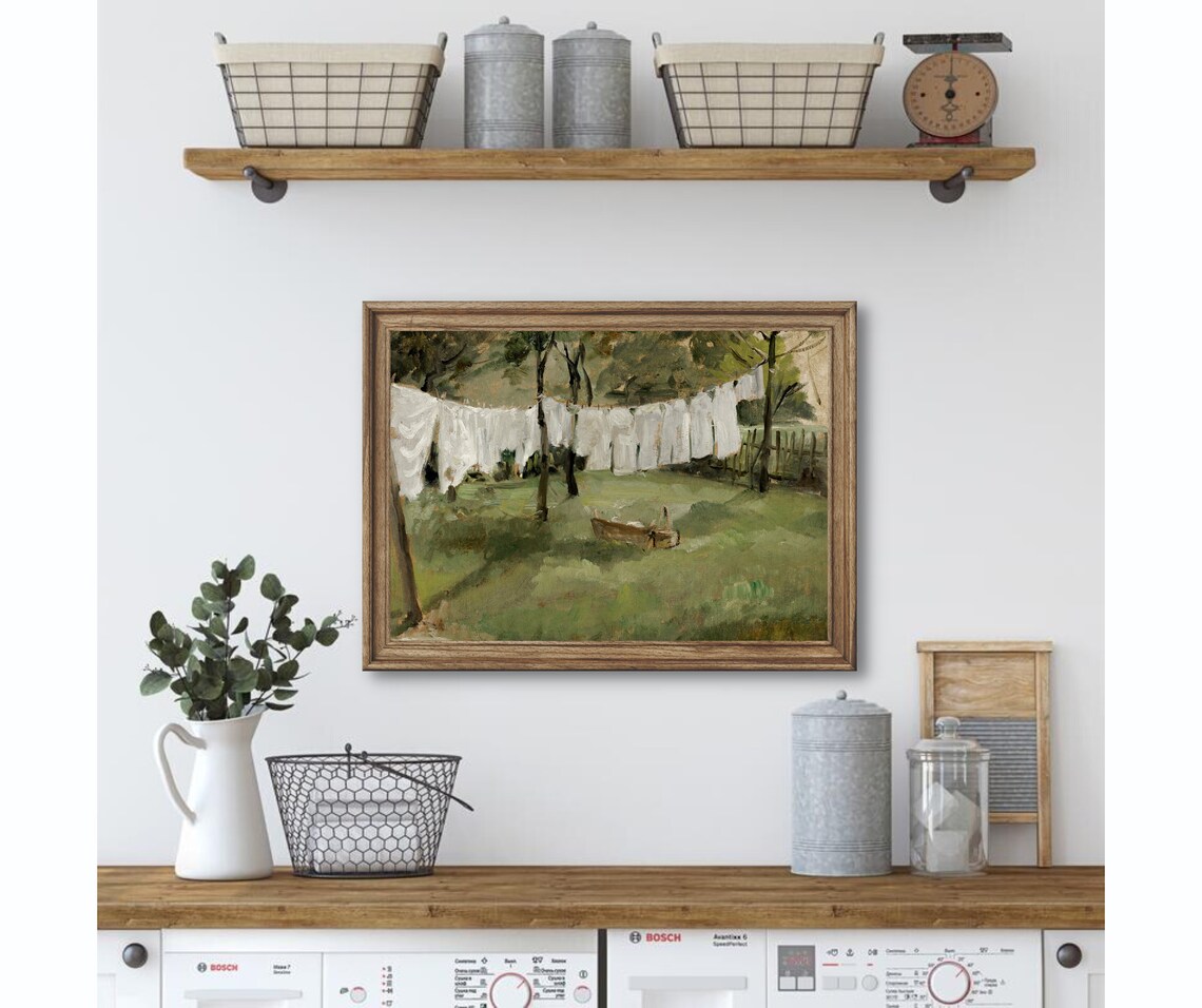 Laundry Line Vintage Farmhouse Art Print, Laundry Room - Image 2