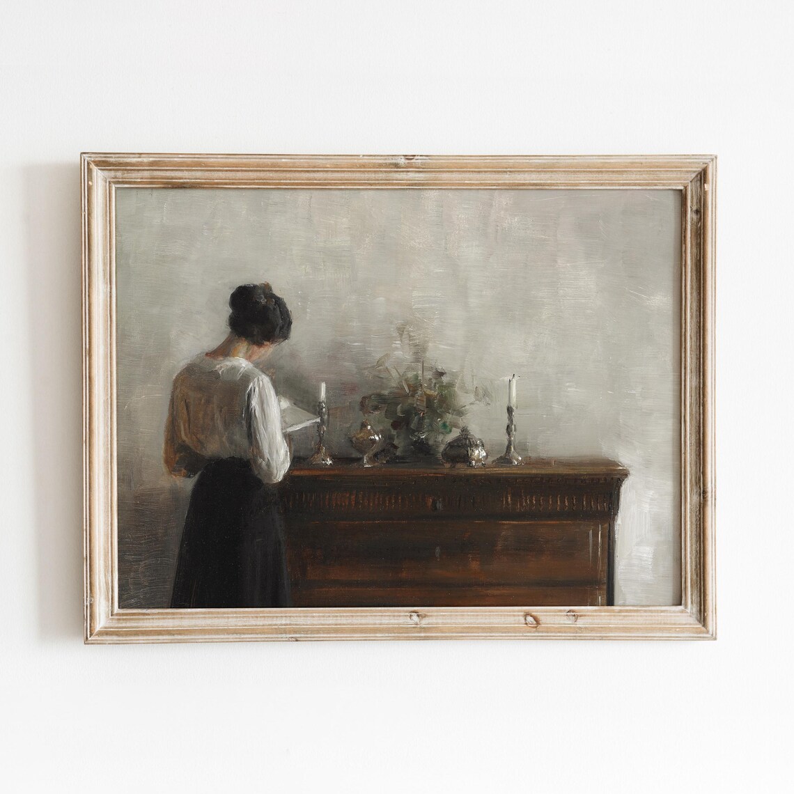 Woman at Dresser Vintage Interior Scene Art Print