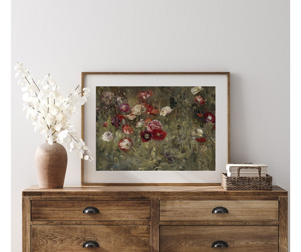 Bed of Poppies Vintage Floral Landscape, Art Print - Image 4