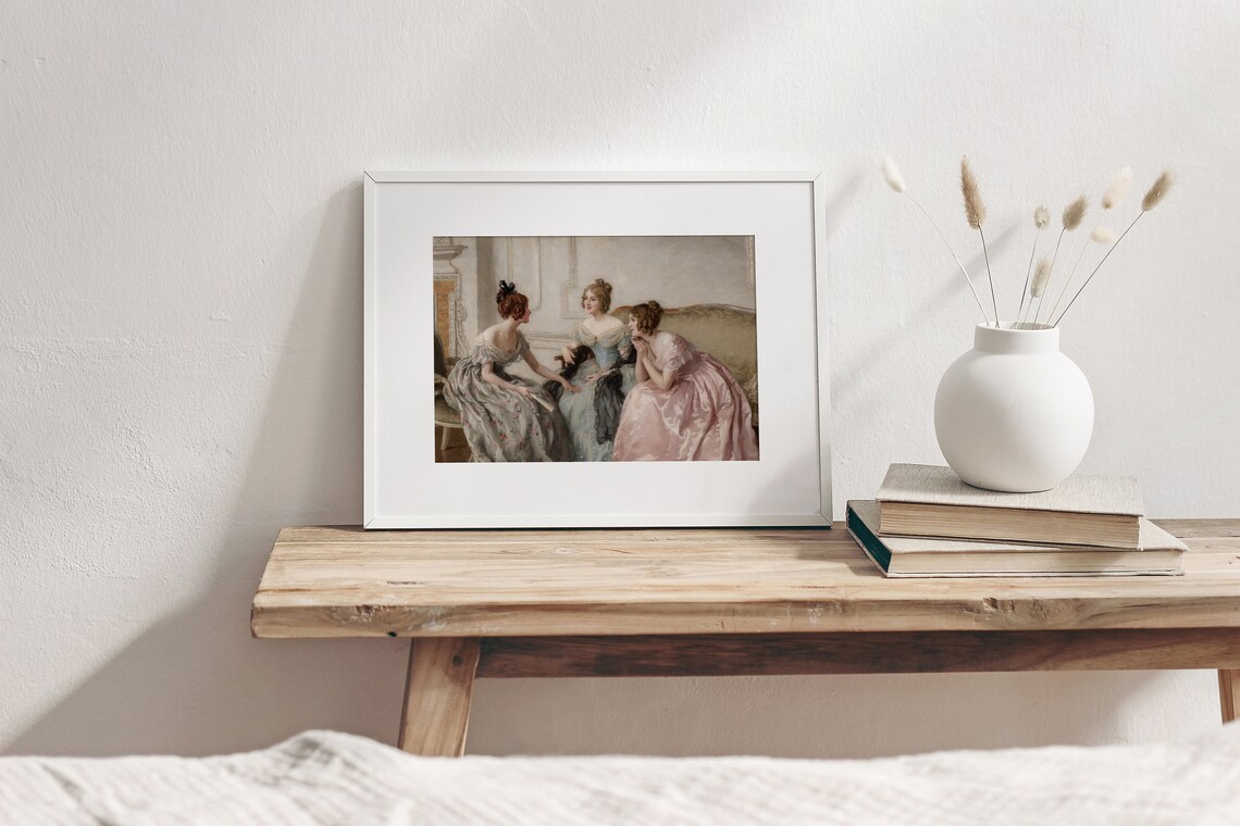 Gossip Vintage Women Painting, Victorian Afternoon Tea - Image 2