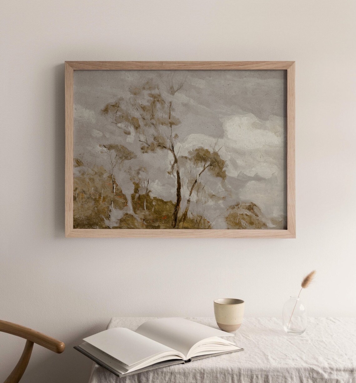 Tree Tops Vintage Neutral Hillside Landscape Art Print - Image 2