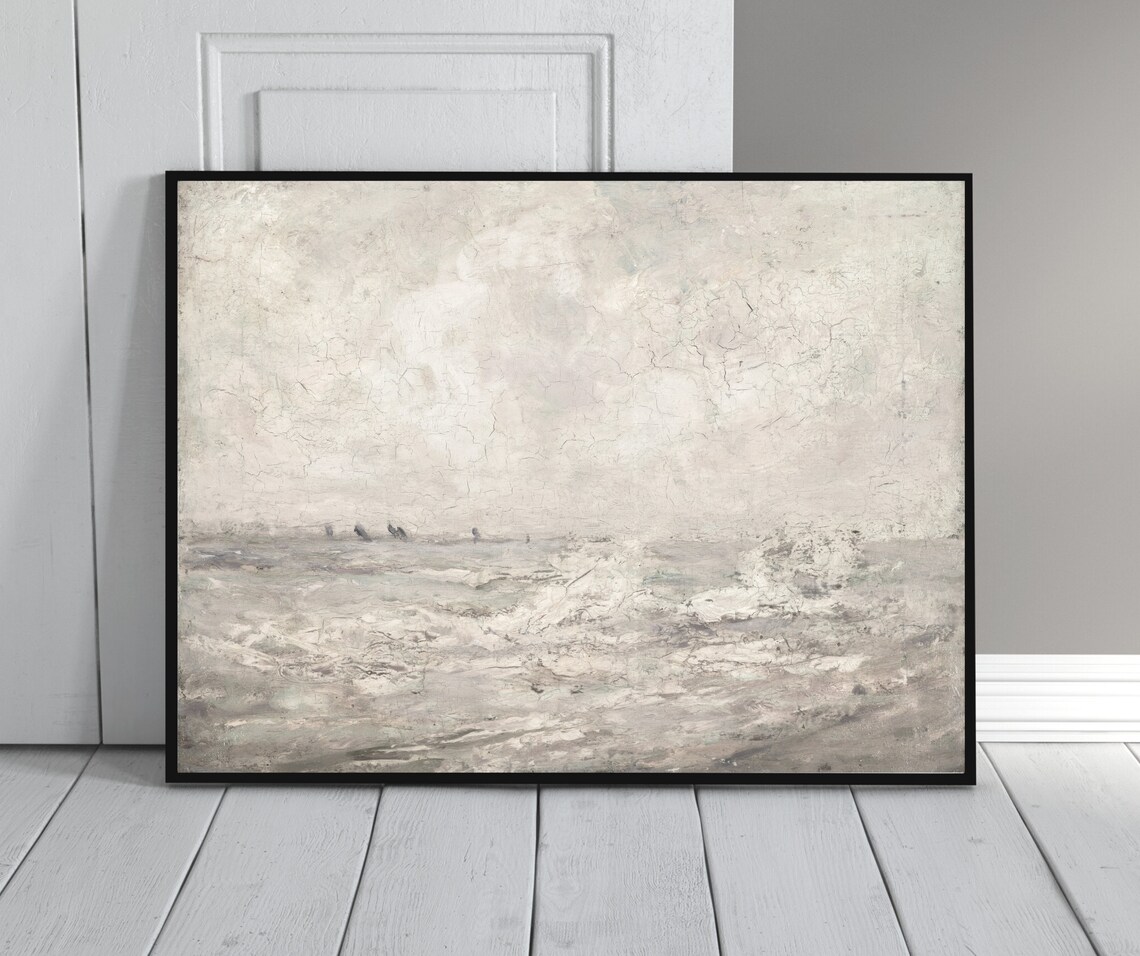 Seascape in Greys Vintage Ocean Art Poster - Image 3
