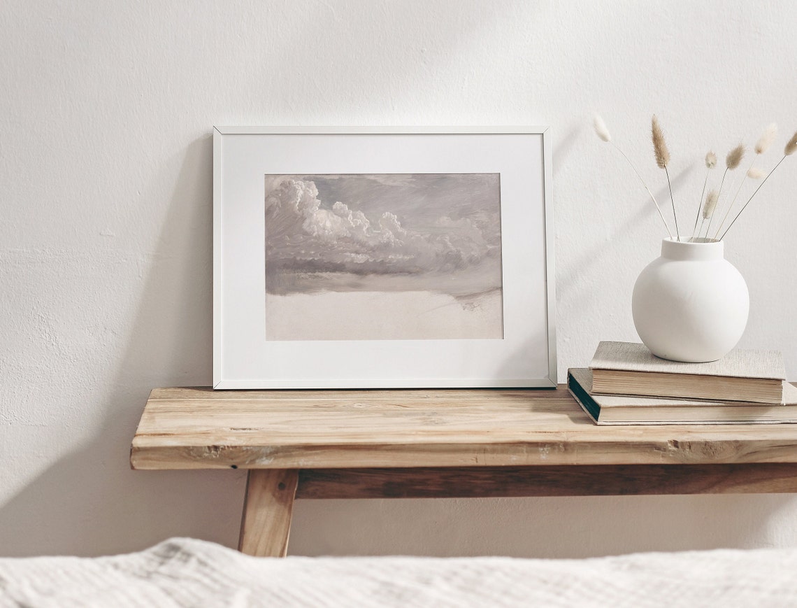 Study Of Clouds Vintage Sky Painting Light Pink Calm Art Nursery Artwork 333 - Image 2