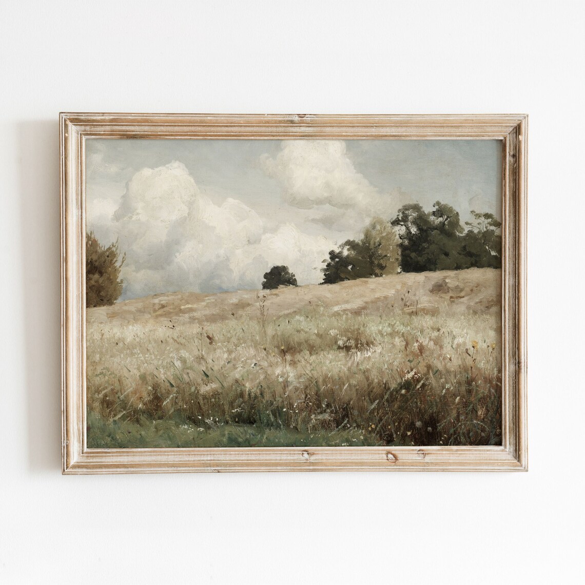 Grass Landscape Vintage Field Painting, Nature Art