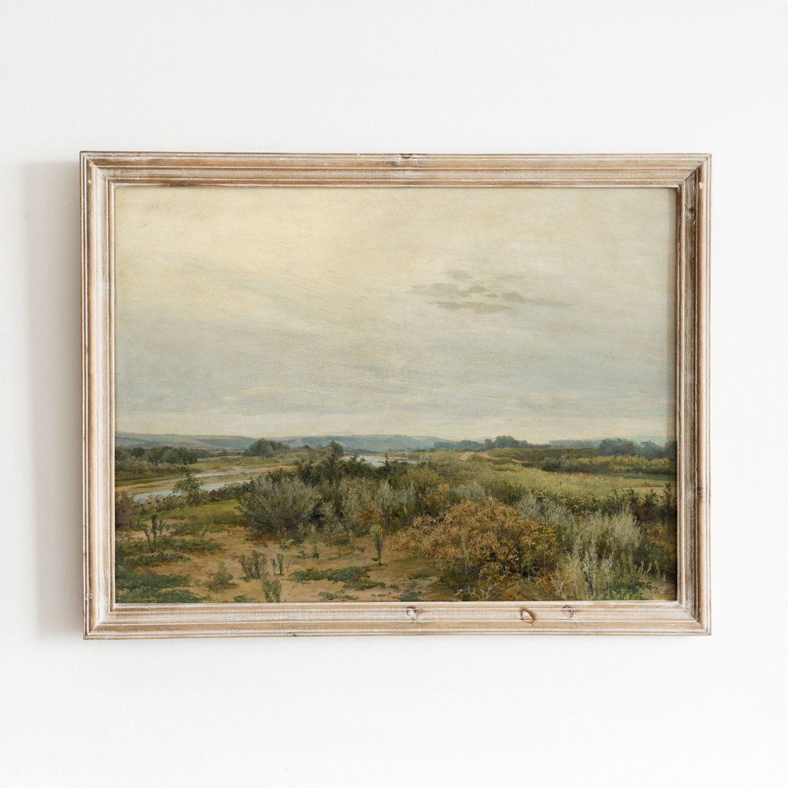 River Plain Shrubland Vintage Naturalist Landscape Painting Poster