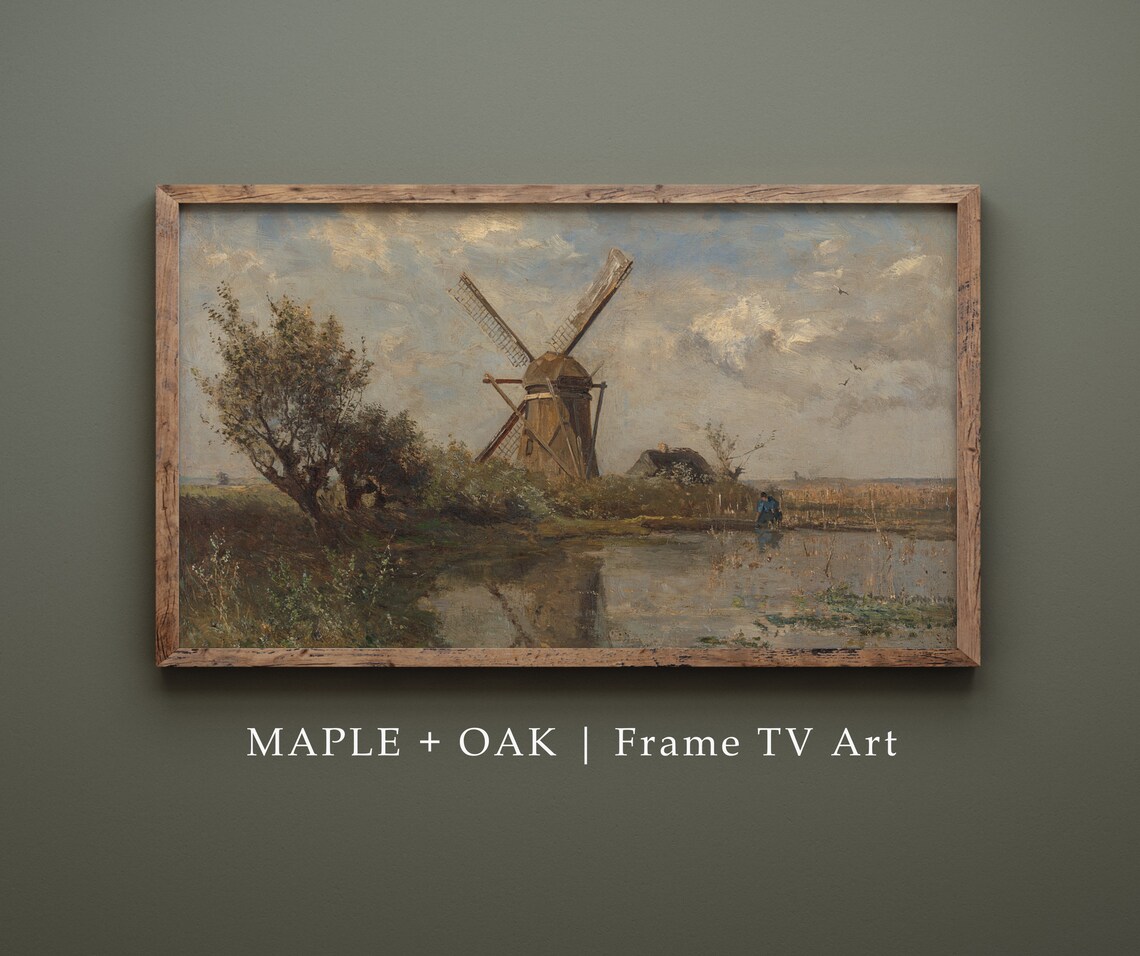 Vintage Brown Windmill Painting, Art Print