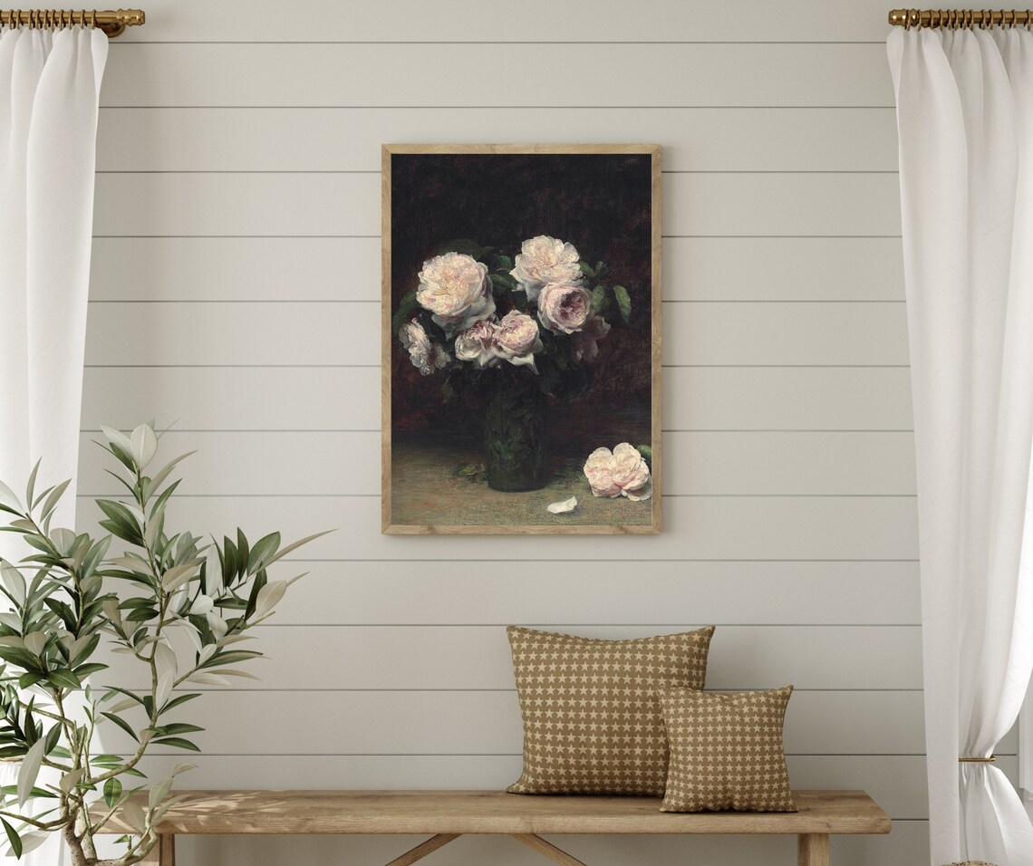 Peony Still Life Vintage Flower Painting Art Print - Image 3