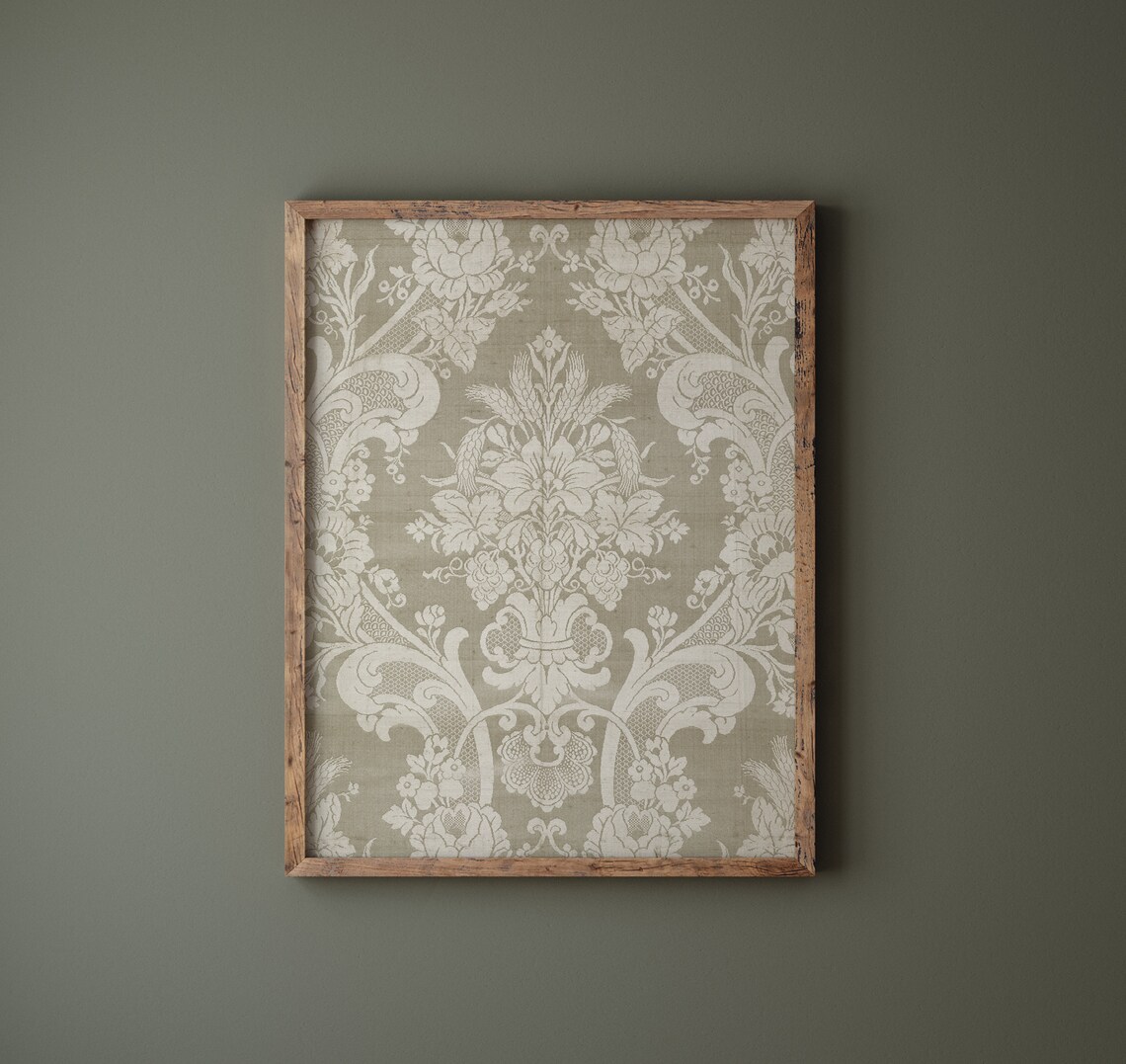 Beige Silk Textile Vintage Damask Art Print - Image 4